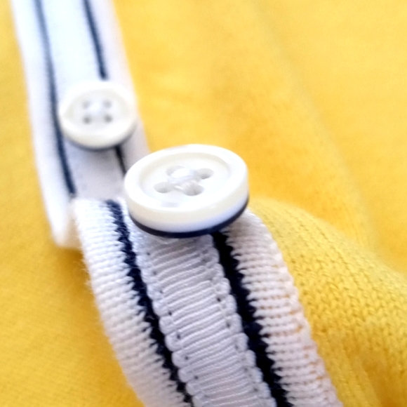 Talbots Women's Canary Yellow w Blue White Trim 3/4 Sleeve Cardigan Sweater P - Picture 8 of 10